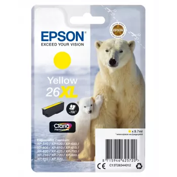 Epson Polar bear Singlepack kollane 26XL Claria Premium Ink, High (XL) Yield, Kollane, pigmenttint, 9.7 ml, 1 tk, 700 lehekülge