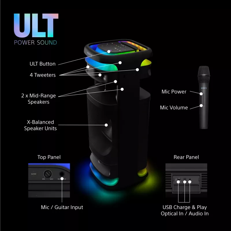 Kõlar Sony SRS-ULT1000 ULT TOWER 10 — 139 W, Bluetooth, kaasaskantav, must