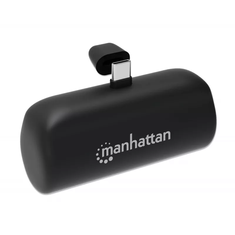 Manhattan akupank integreeritud USB-C pistikuga, 5000 mAh, kuni 10 W väljundvõimsus, tugijalg kasutamiseks laadimistelefonihoidikuna, must, üheaastane garantii