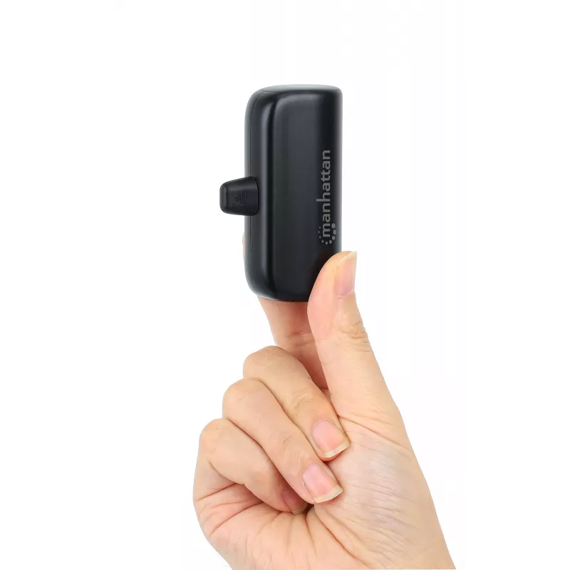 Manhattan akupank integreeritud USB-C pistikuga, 5000 mAh, kuni 10 W väljundvõimsus, tugijalg kasutamiseks laadimistelefonihoidikuna, must, üheaastane garantii