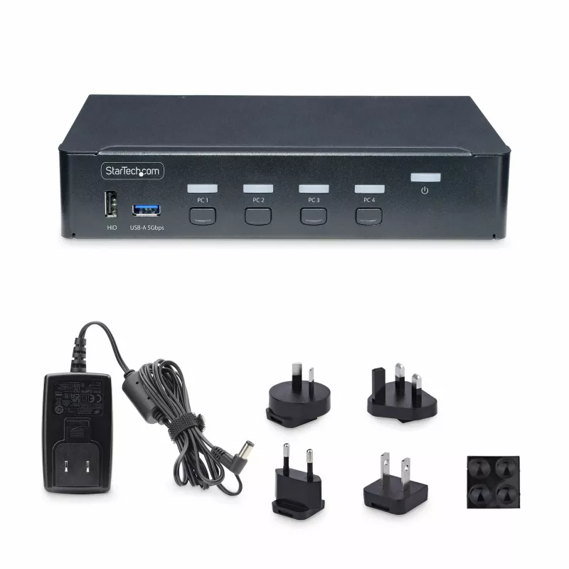 StarTech.com 4-pordiline DisplayPort KVM-lüliti, üks 4K 60Hz monitor, 6 USB-porti, nupu- ja kiirklahvivahetus, DisplayPort 1.2, OS-sõltumatu, TAA ühilduv