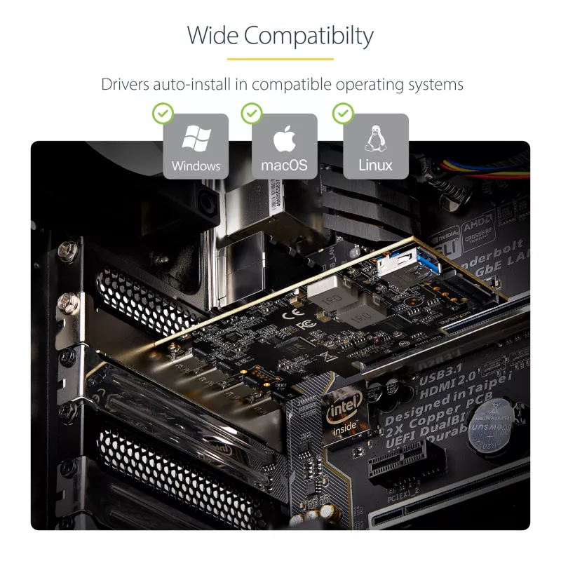 StarTech.com 5-pordiline USB PCIe-kaart, USB 3.2 10 Gbps, PCI Express kaart 4x USB-C pordi ja 1x USB-A sisemise pordiga, USB PCIe-kontrollerkaart, Windows/macOS/Linux
