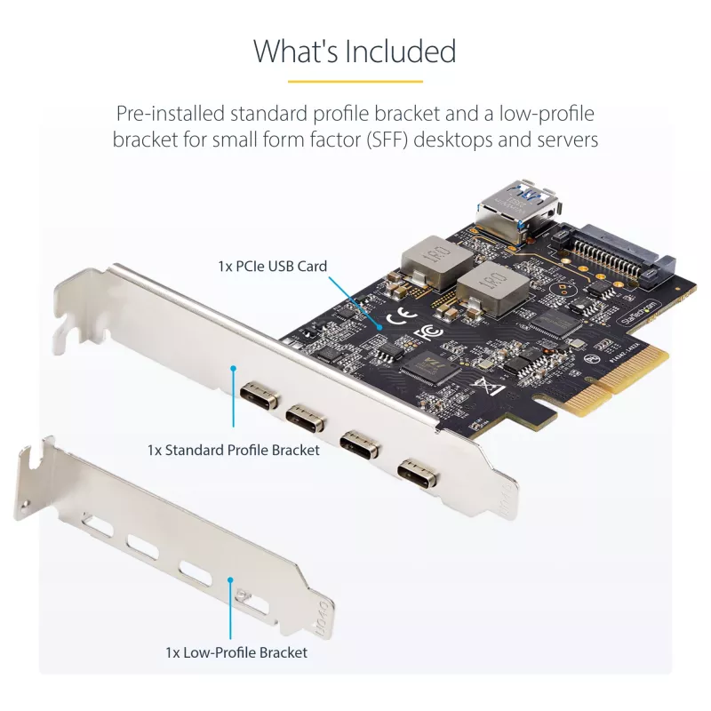StarTech.com 5-pordiline USB PCIe-kaart, USB 3.2 10 Gbps, PCI Express kaart 4x USB-C pordi ja 1x USB-A sisemise pordiga, USB PCIe-kontrollerkaart, Windows/macOS/Linux