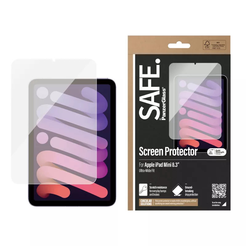 PanzerGlass SAFE. by ® ekraanikaitse iPad Mini 8,3'' (2021, 2024) | Ülilai sobivus