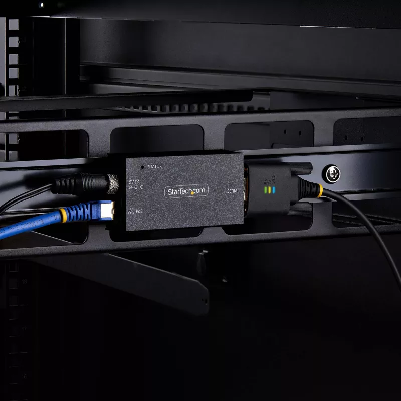 StarTech.com 1-pordiline jada-Etherneti adapter, 802.3af PoE IP jadaseadmeserver RS232 kaugseadmetele, seinale/DIN-liistule paigaldatav, RJ45 LAN-DB9 jadamuundur, TAA