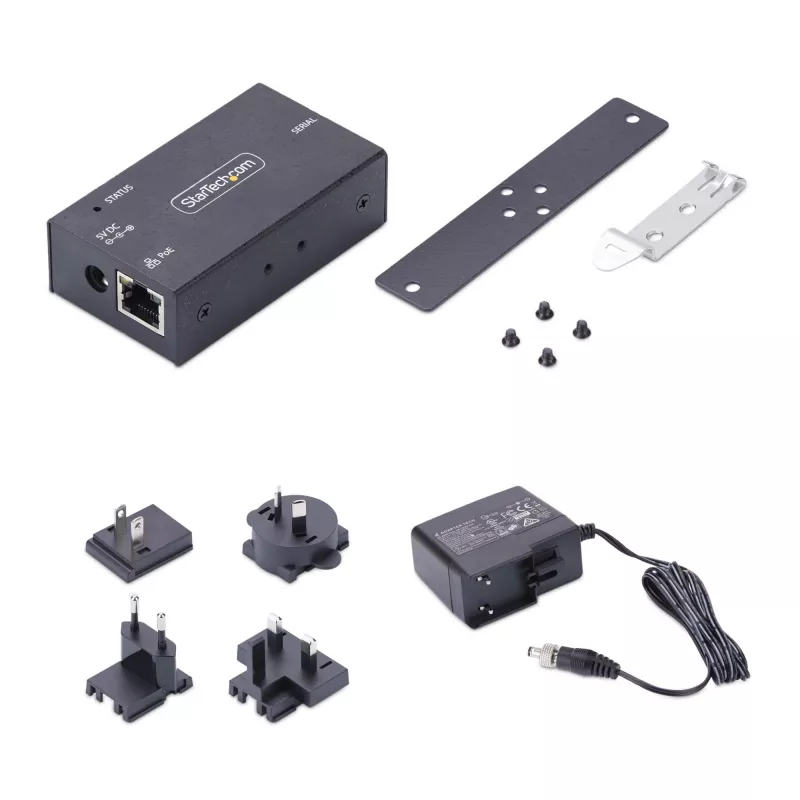 StarTech.com 1-pordiline jada-Etherneti adapter, 802.3af PoE IP jadaseadmeserver RS232 kaugseadmetele, seinale/DIN-liistule paigaldatav, RJ45 LAN-DB9 jadamuundur, TAA