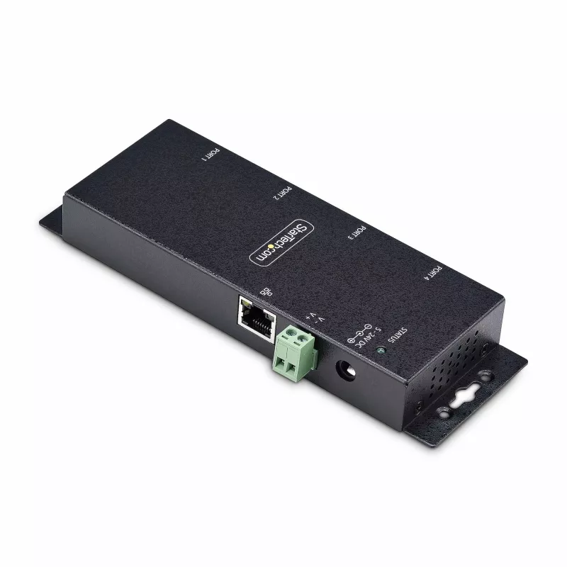 StarTech.com 4-pordiline jadaliides Etherneti adapter, IP jadaseadme server kaug-RS232 seadmetele, seinale/DIN-liistule kinnitatav, metallkorpuses, RJ45 LAN DB9 jadamuundur