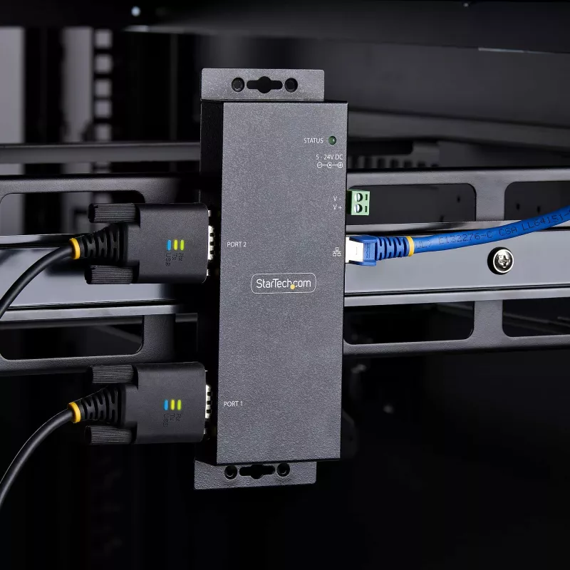 StarTech.com 2-pordiline jadaliidese Etherneti adapter, IP jadaseadmeserver kaug-RS232-seadmetele, seinale/DIN-liistule paigaldatav, metallkorpus, RJ45 LAN DB9 jadaühenduse muundurile