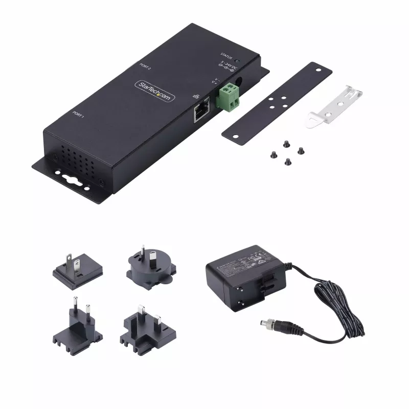 StarTech.com 2-pordiline jadaliidese Etherneti adapter, IP jadaseadmeserver kaug-RS232-seadmetele, seinale/DIN-liistule paigaldatav, metallkorpus, RJ45 LAN DB9 jadaühenduse muundurile