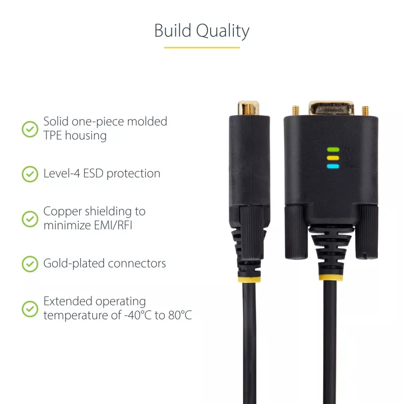 StarTech.com 2 m USB jadaliidese adapterkaabel, COM-i säilitus, vahetatavad kruvid/mutrid, USB-A – DB9 RS232, FTDI IC, ESD-kaitse, Windows/macOS/Linux