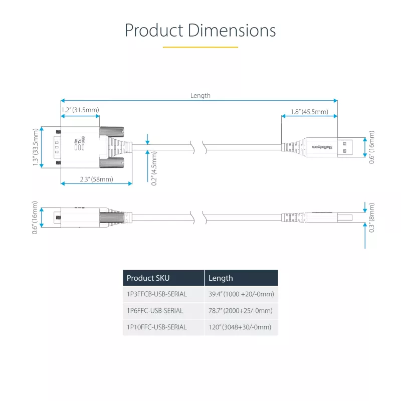 StarTech.com 2 m USB jadaliidese adapterkaabel, COM-i säilitus, vahetatavad kruvid/mutrid, USB-A – DB9 RS232, FTDI IC, ESD-kaitse, Windows/macOS/Linux