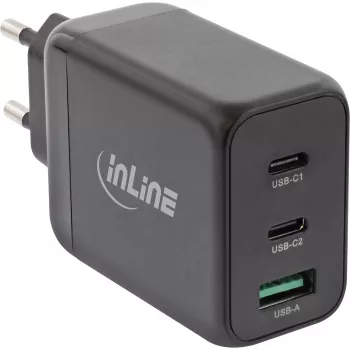 InLine USB PD toiteallikas, GaN laadija, 3 pordiga, kaks USB-C + USB-A, 65 W