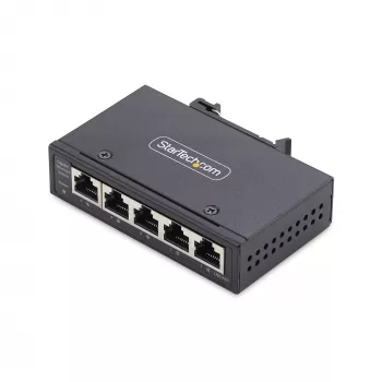 StarTech.com 5-pordine haldamata tööstuslik võrgukommutaator, 100/1000 Ethernet, DIN-liistule/seinale kinnitatav, vastupidav IP30 gigabitine kommutaator, -40°F–167°F, 9–60 V alalisvool, TAA-ga kooskõlas