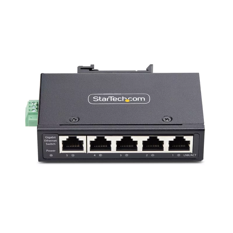 StarTech.com 5-pordine haldamata tööstuslik võrgukommutaator, 100/1000 Ethernet, DIN-liistule/seinale kinnitatav, vastupidav IP30 gigabitine kommutaator, -40°F–167°F, 9–60 V alalisvool, TAA-ga kooskõlas