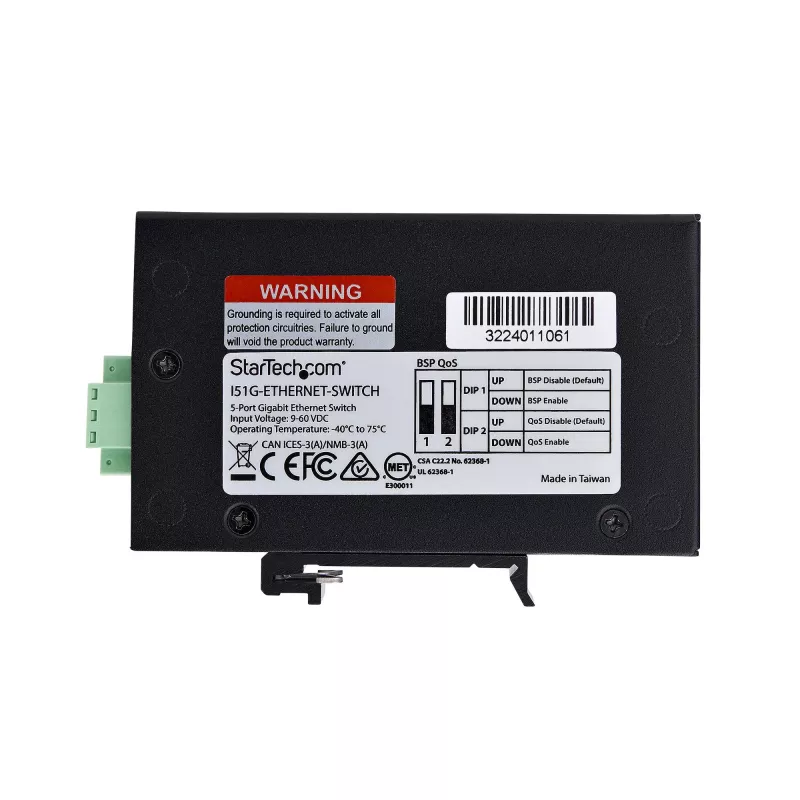 StarTech.com 5-pordine haldamata tööstuslik võrgukommutaator, 100/1000 Ethernet, DIN-liistule/seinale kinnitatav, vastupidav IP30 gigabitine kommutaator, -40°F–167°F, 9–60 V alalisvool, TAA-ga kooskõlas