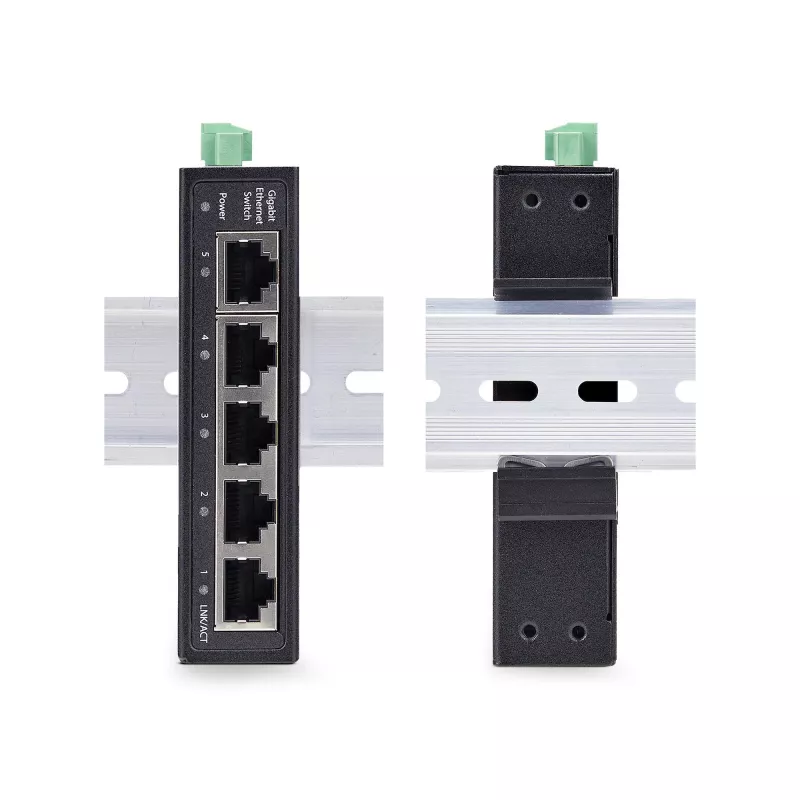 StarTech.com 5-pordine haldamata tööstuslik võrgukommutaator, 100/1000 Ethernet, DIN-liistule/seinale kinnitatav, vastupidav IP30 gigabitine kommutaator, -40°F–167°F, 9–60 V alalisvool, TAA-ga kooskõlas