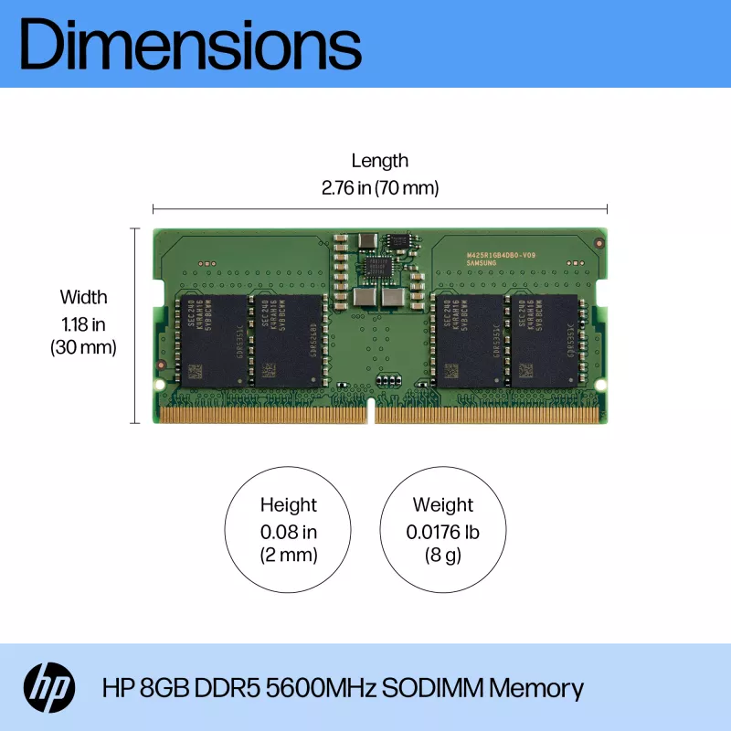HP 8GB DDR5 5600 SODIMM mälu, 8 GB, 1 x 8 GB, DDR5, 262-kontaktiline SO-DIMM