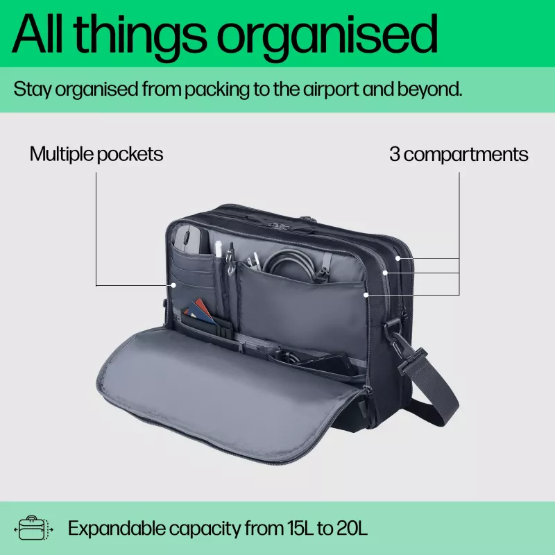 Sülearvutikott HP Travel Plus 15L 14-tolline portfell 820g monokroomne