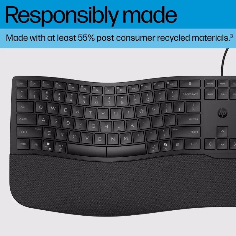 HP 485 Comfort juhtmega klaviatuur, täissuuruses USB-membraan, randmetoega