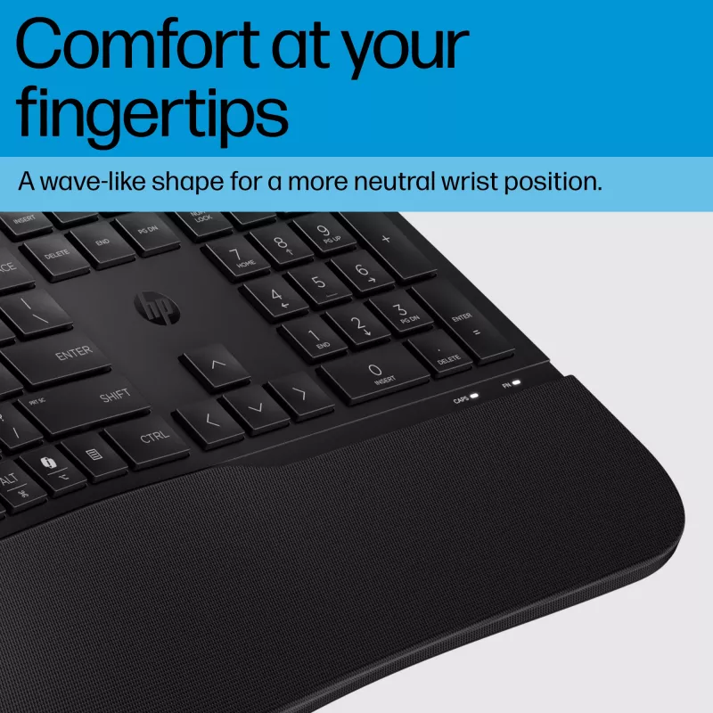 HP 485 Comfort juhtmega klaviatuur, täissuuruses USB-membraan, randmetoega