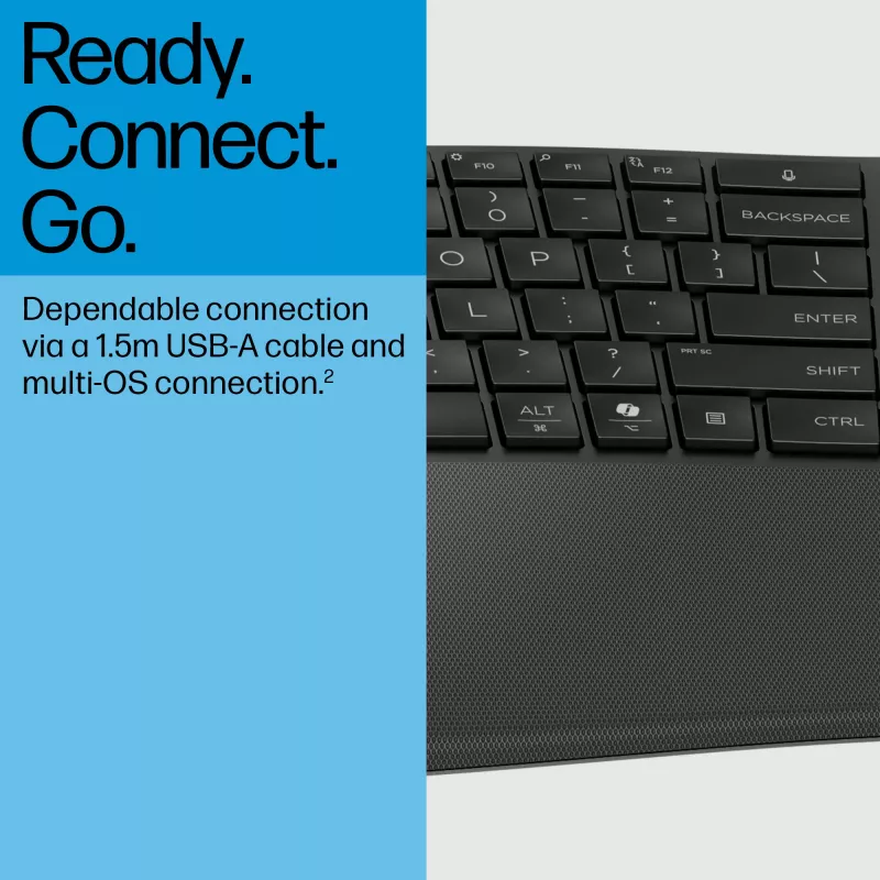 HP 485 Comfort juhtmega klaviatuur, täissuuruses USB-membraan, randmetoega