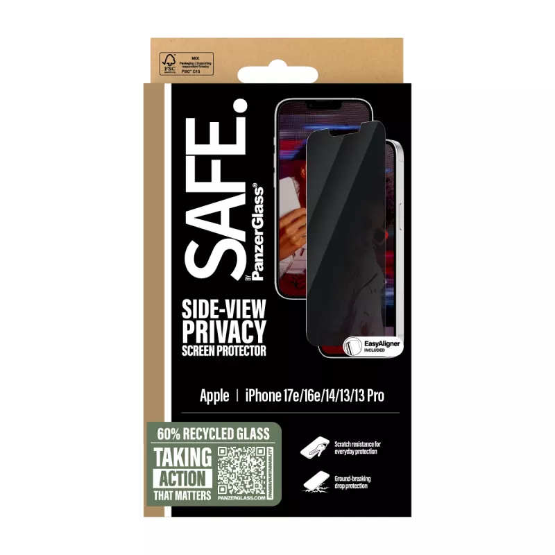 PanzerGlass SAFE. by ® Privacy ekraanikaitse iPhone 17e | 16e | 14 | 13 | 13 Pro | ülilaia sobivusega EasyAligneriga