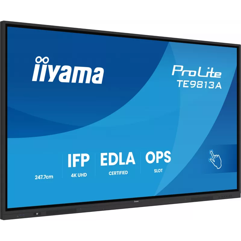 iiyama TE9813A-B1AG Signage Display Interaktiivne lameekraan 2.48 m (97.5 tolli) Wi-Fi 500 cd/m² 4K Ultra HD Must Puuteekraan Sisseehitatud protsessor Android 18/7