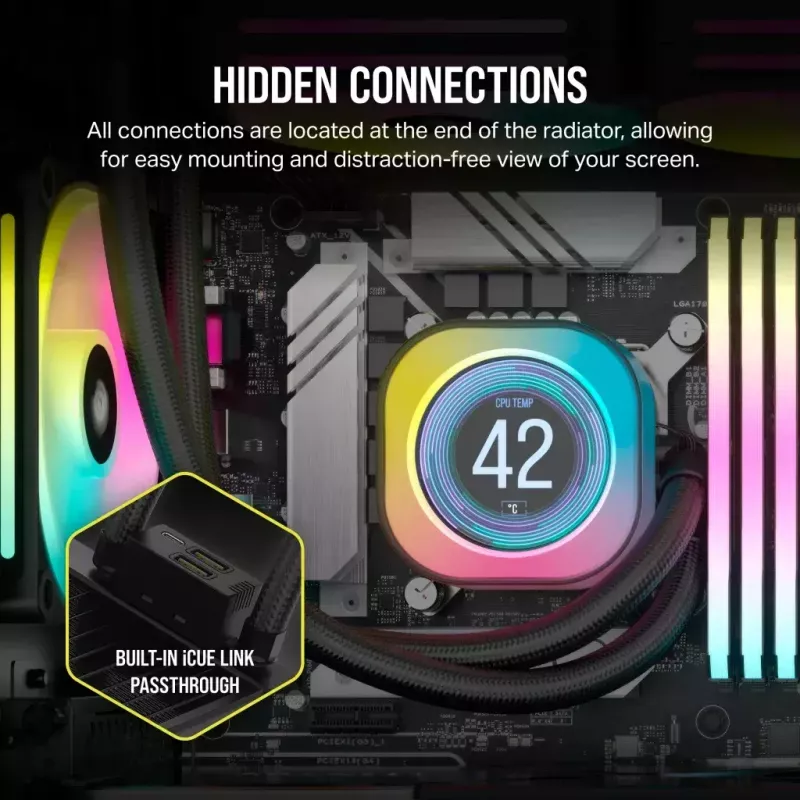 Corsair iCUE LINK H100i LCD RGB AIO vedelikjahuti protsessorile, 240 mm