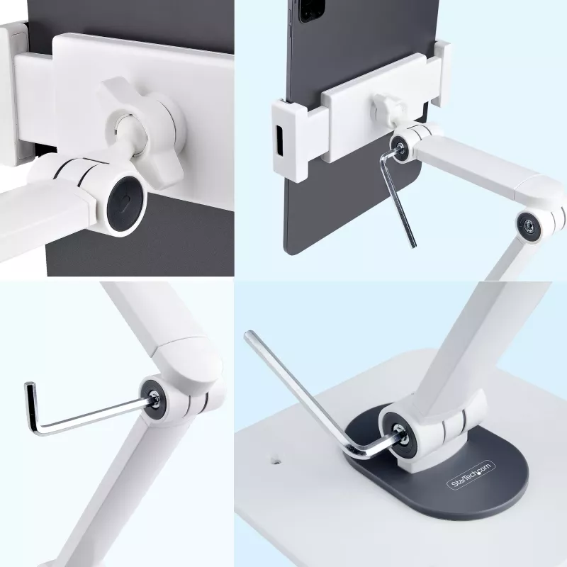 StarTech.com Reguleeritav tahvelarvuti alus lauale – seinale kinnitatav – kandevõime 2,2 naela (1 kg) – ergonoomiline liigendatav universaalne tahvelarvuti alus – tahvelarvuti hoidik lauale pööratav/pöörlev/pööratav
