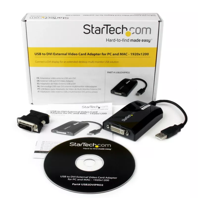 StarTech.com USB-DVI-adapter – 1920x1200, 2.0, USB Type-A, DVI-väljund, 1920 x 1200 pikslit