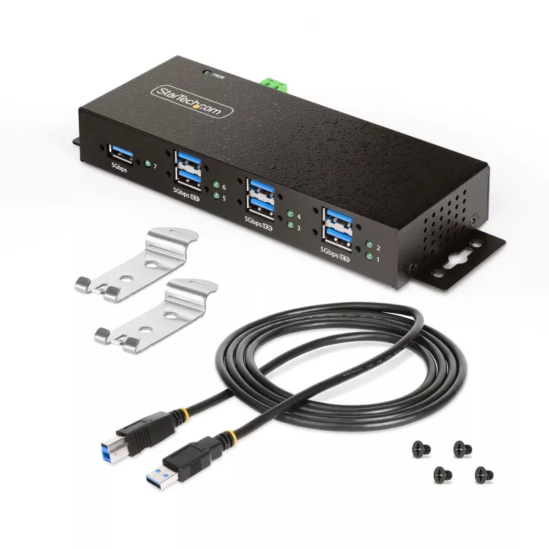 StarTech.com 5G7AINDRM-USB-A-HUB liidese jaotur USB 3.2 Gen 1 (3.1 Gen 1) Type-B 5000 Mbit/s Must