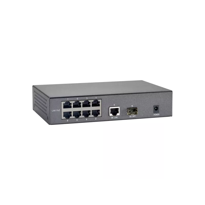 LevelOne 10 pordiga kiire Ethernet PoE lüliti, 1 × Gigabit RJ45, 1 × Gigabit SFP, 8 PoE väljundit, 120 W