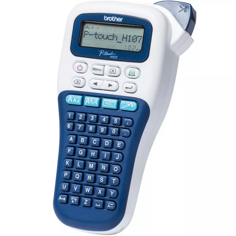Sildiprinter Brother PT-H107B — termosiire, 180×180 DPI, 20 mm/s, TZe-lindid 3,5/6/9/12 mm, LCD, AAA aku