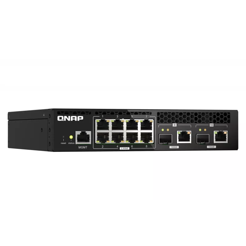 QNAP QSW-M2108R-2C hallatav L2 lüliti, 8 x 2,5GbE + 2 x 10GbE SFP+/RJ-45 kombopordid, poole laiusega, riiulisse paigaldatav