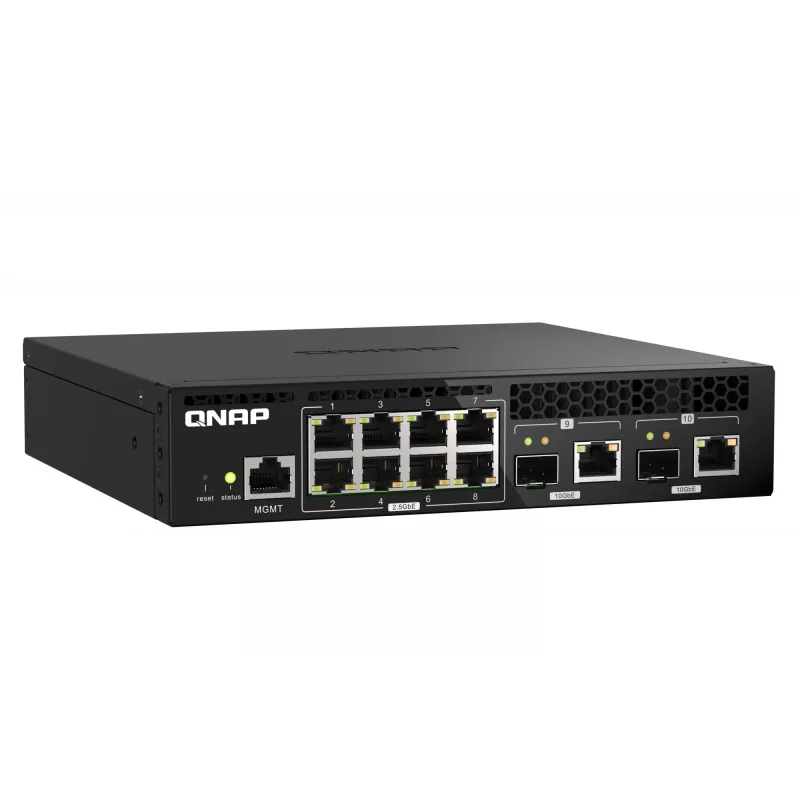 QNAP QSW-M2108R-2C hallatav L2 lüliti, 8 x 2,5GbE + 2 x 10GbE SFP+/RJ-45 kombopordid, poole laiusega, riiulisse paigaldatav