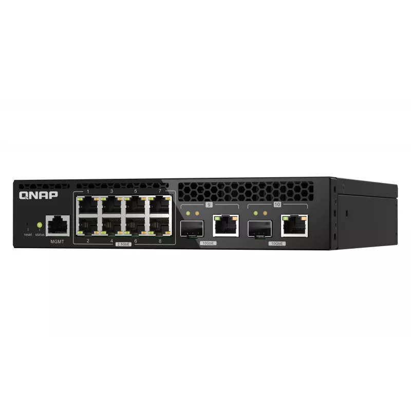 QNAP QSW-M2108R-2C hallatav L2 lüliti, 8 x 2,5GbE + 2 x 10GbE SFP+/RJ-45 kombopordid, poole laiusega, riiulisse paigaldatav