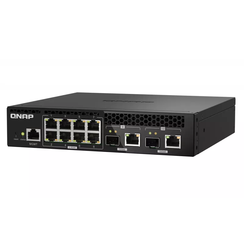 QNAP QSW-M2108R-2C hallatav L2 lüliti, 8 x 2,5GbE + 2 x 10GbE SFP+/RJ-45 kombopordid, poole laiusega, riiulisse paigaldatav