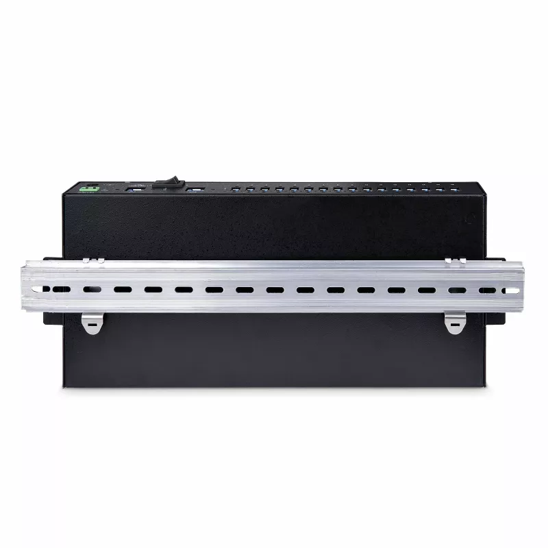 StarTech.com 16-pordiline tööstuslik USB 5Gbps jaotur toiteadapteriga, metallkorpus, paigaldatav, ESD-kaitse, klemmiploki toide, USB-laadimine, kahe hosti lüliti - TAA