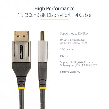 StarTech.com 1 jala (30 cm) DisplayPort 1.4 kaabel - 8K 60 Hz HDR10 - Ultra HD 4K 120 Hz video - DP 1.4 kaabel / juhe - monitoridele/kuvaritele - DisplayPort-DisplayPort-kaabel - mees/mees