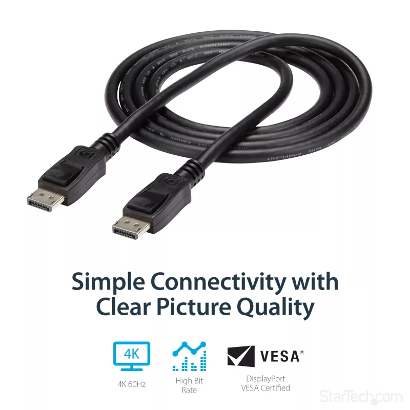 StarTech.com 6ft (2m) DisplayPort 1.2 kaabel - 4K x 2K Ultra HD VESA sertifitseeritud DisplayPort kaabel - DP-DP kaabel monitorile - DP video-/kuvarikaabel - lukustuvad DP-pistikud