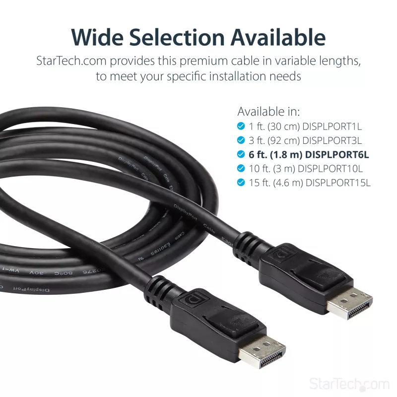 StarTech.com 6ft (2m) DisplayPort 1.2 kaabel - 4K x 2K Ultra HD VESA sertifitseeritud DisplayPort kaabel - DP-DP kaabel monitorile - DP video-/kuvarikaabel - lukustuvad DP-pistikud