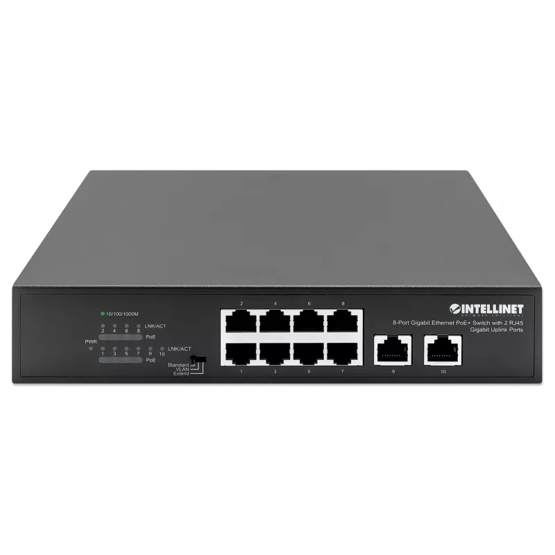 Intellinet 8-pordiline Gigabit Ethernet PoE+ lüliti 120 W, 2 üleslingiporti