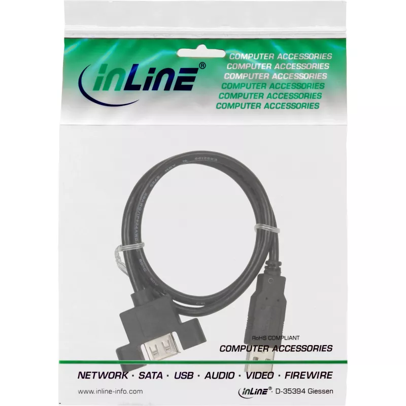 InLine USB 2.0 adapterkaabel, tüüp A-pistik / A-pesa, pesaplaadi jaoks, 0,6 m