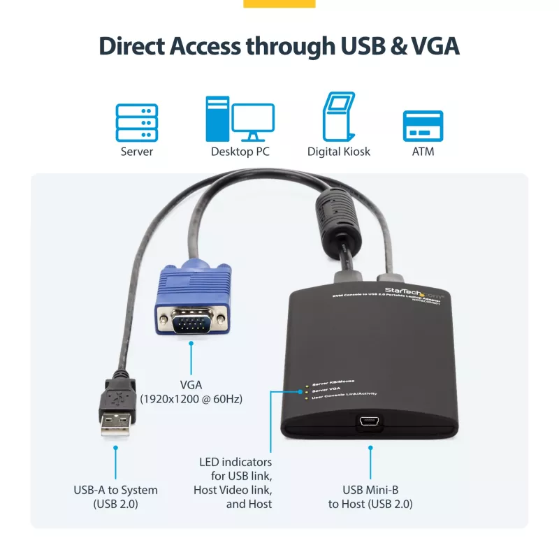 StarTech.com KVM-konsool USB 2.0-le kaasaskantav sülearvuti krahhiadapter
