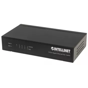 Intellinet 5-pordiline Gigabit Ethernet PoE+ lüliti, 4 x PSE-porti, IEEE 802.3at/af toitega Etherneti (PoE+/PoE) -ühilduv, 60 W, lauaarvuti