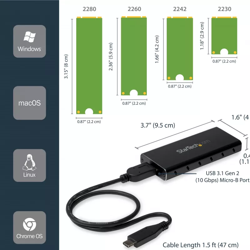 StarTech.com M.2 SSD-korpus M.2 SATA SSD-dele – USB 3.1 (10 Gbit/s) USB-C-kaabliga
