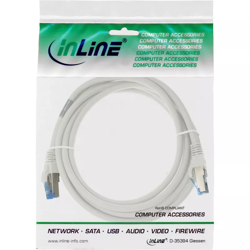 InLine paranduskaabel S/FTP PiMF Cat.6A halogeenivaba 500 MHz valge 2 m