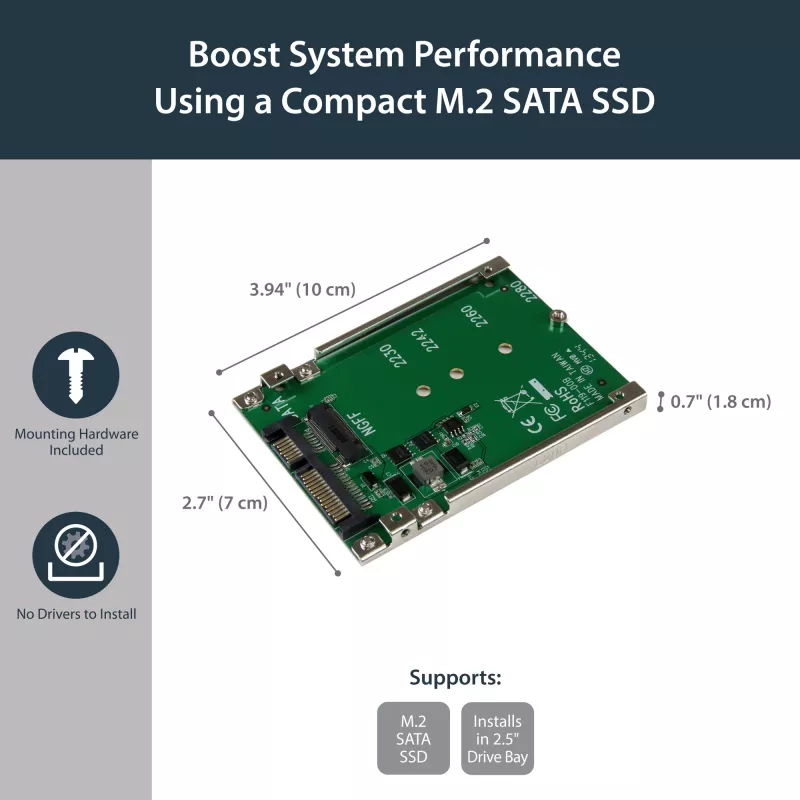 StarTech.com M.2 SATA SSD 2,5-tollisele SATA-adapterile - M.2 NGFF SATA-muunduriks - 7 mm - Avatud raamiga kronstein - M2 kõvaketta adapter