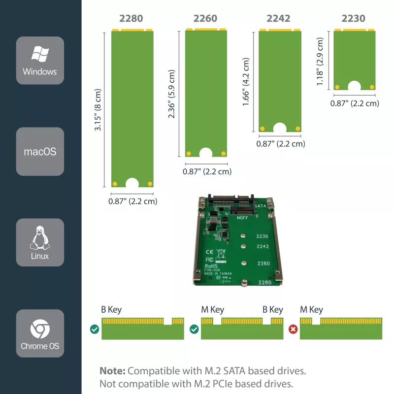 StarTech.com M.2 SATA SSD 2,5-tollisele SATA-adapterile - M.2 NGFF SATA-muunduriks - 7 mm - Avatud raamiga kronstein - M2 kõvaketta adapter