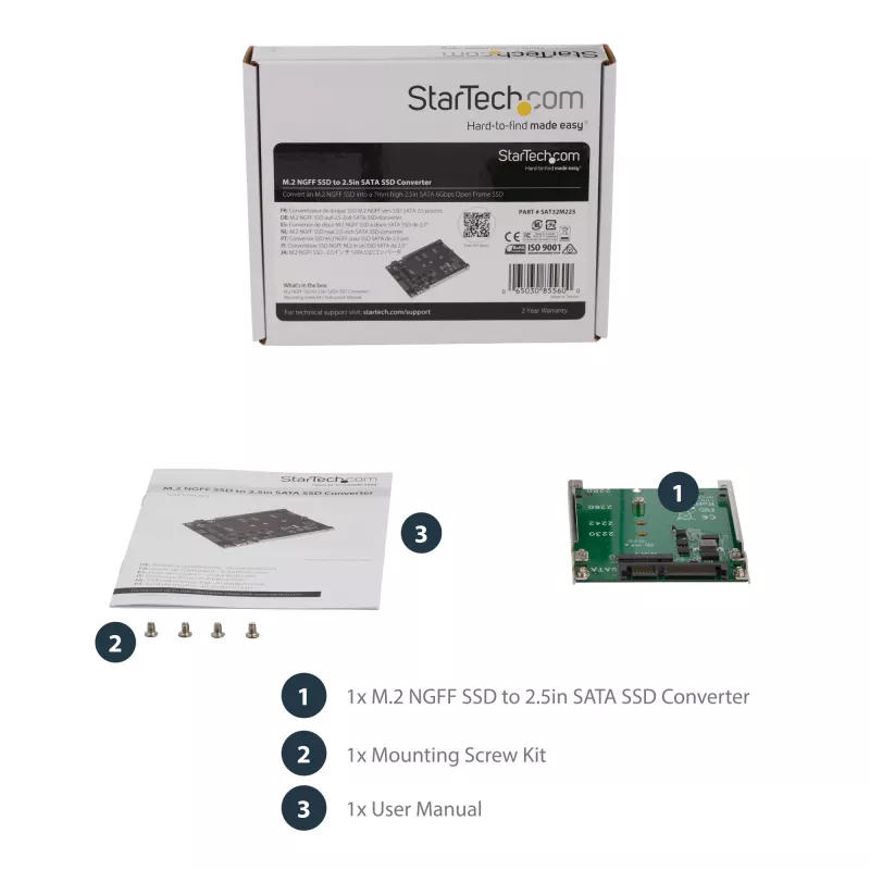 StarTech.com M.2 SATA SSD 2,5-tollisele SATA-adapterile - M.2 NGFF SATA-muunduriks - 7 mm - Avatud raamiga kronstein - M2 kõvaketta adapter